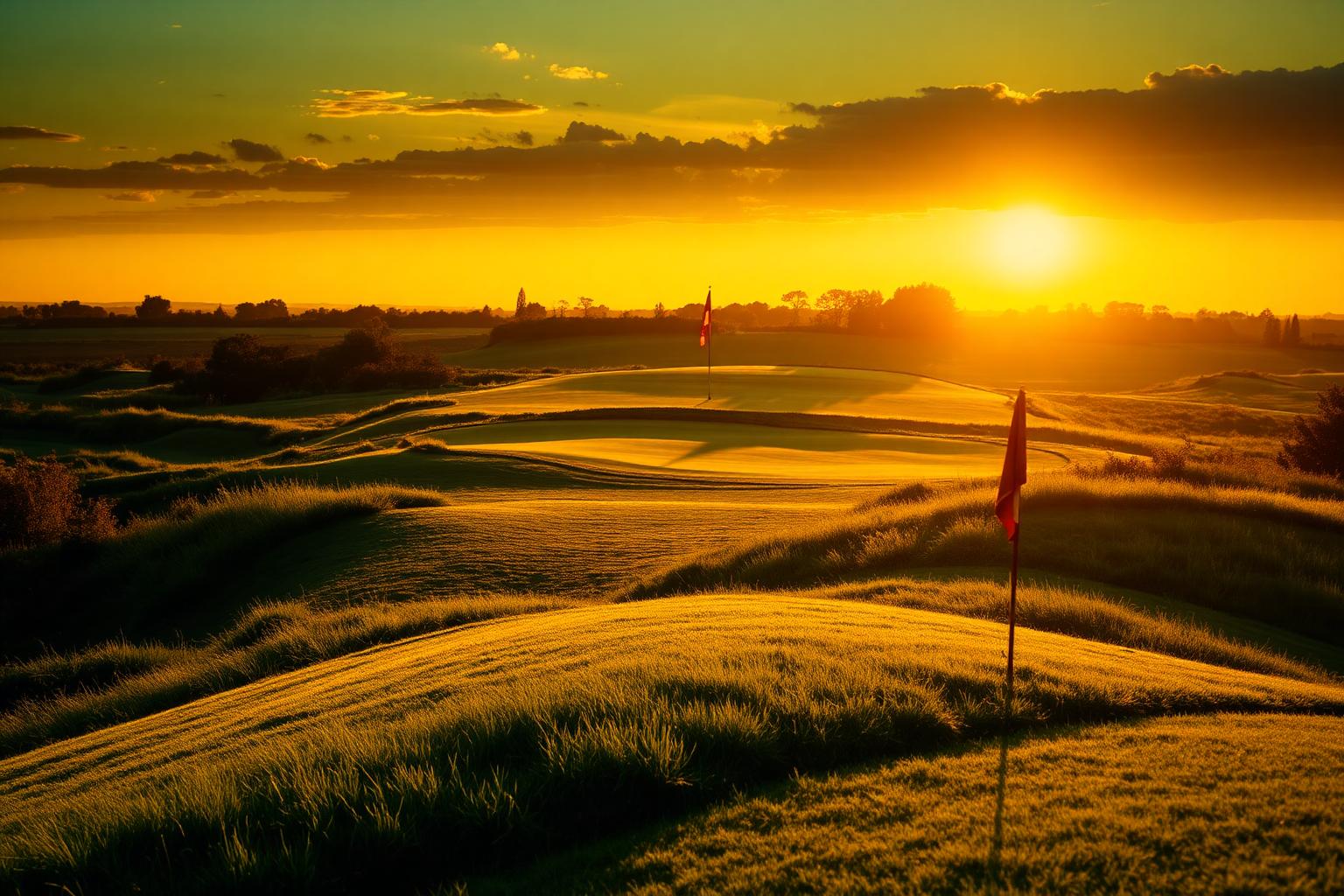 Golf course at sunset